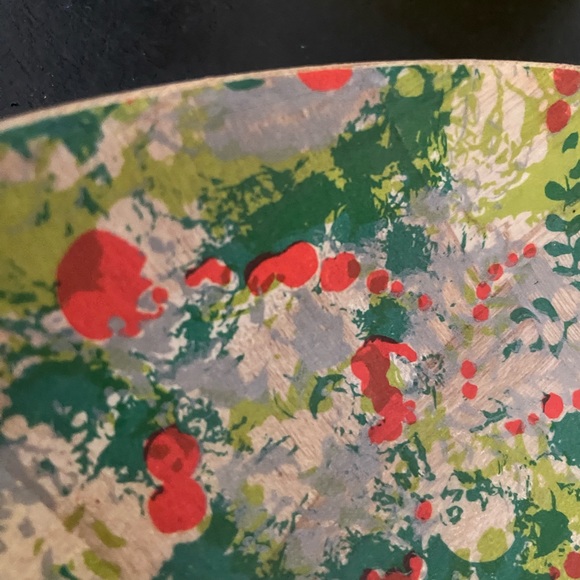 Large vintage MCM woven wood bowl platters in red and green 2 available - Picture 8 of 12